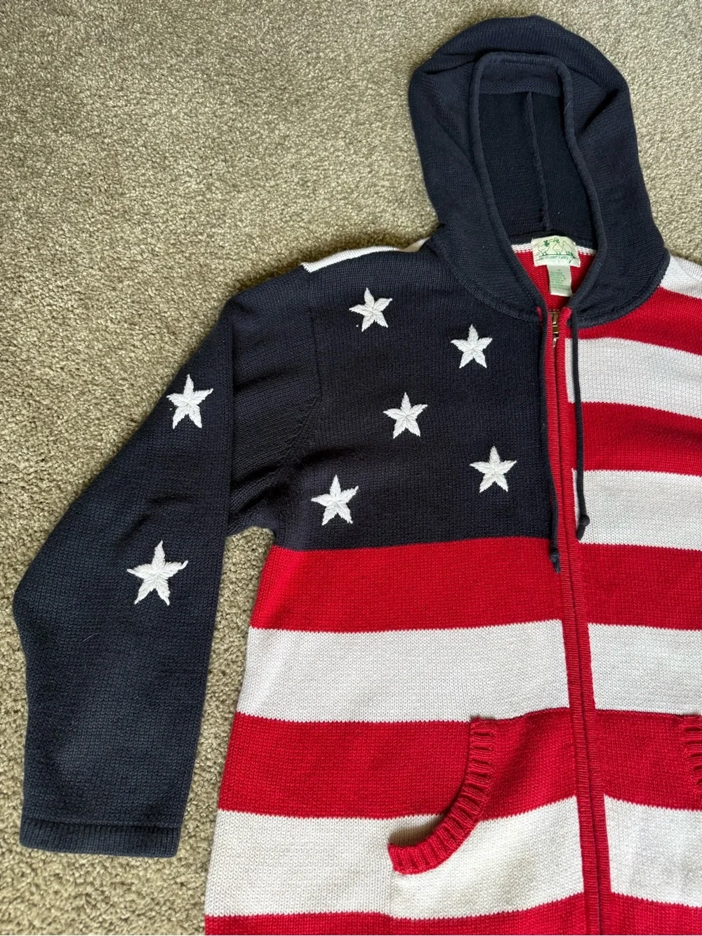 The Quacker Factory Patriotic Stars and Stripes Zipup Hoodie Size XL